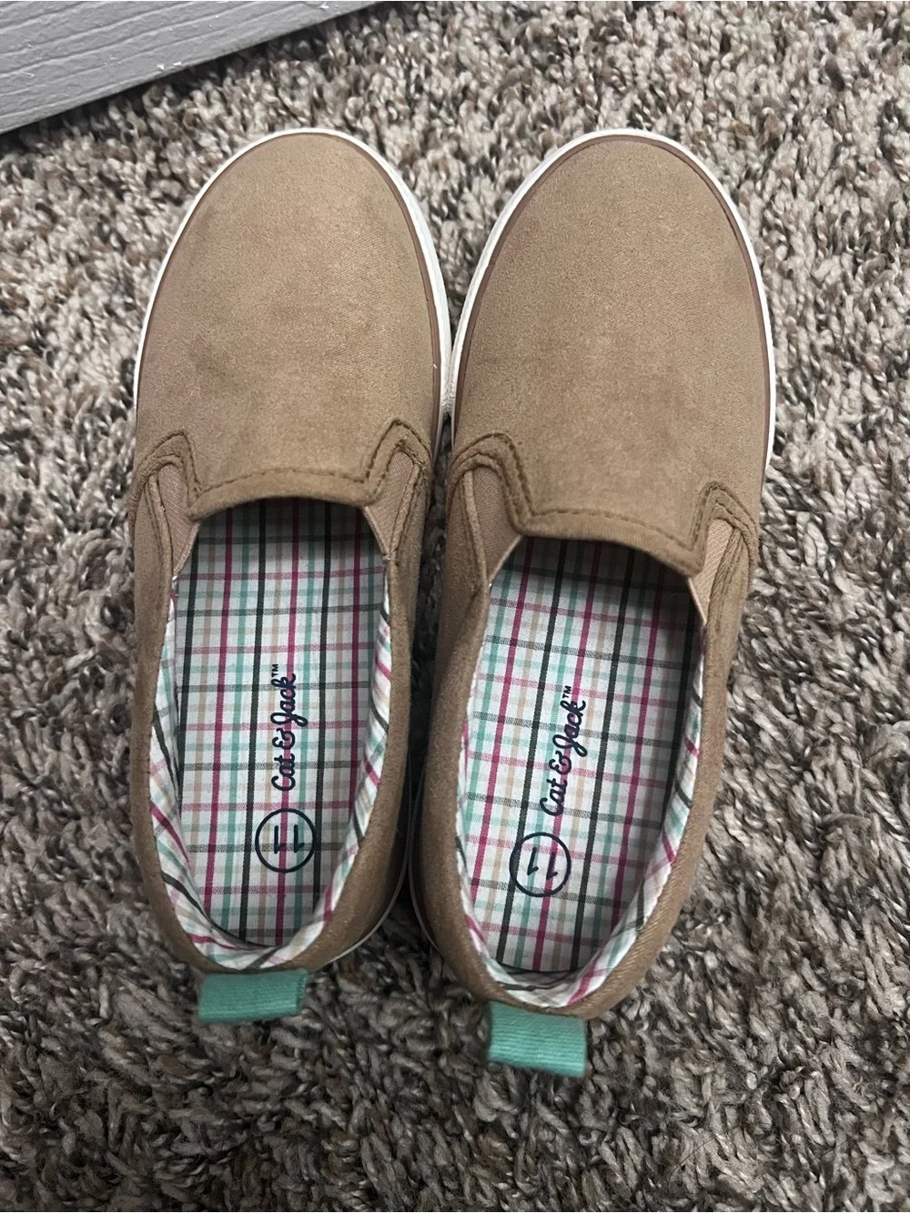 Cat & Jack Kids Slip-On Dress Shoes in Tan with Mint Pull Tab